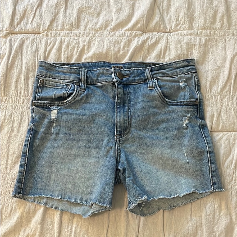 Kut from the Kloth Blue Jean Shorts Distressed Raw Hem